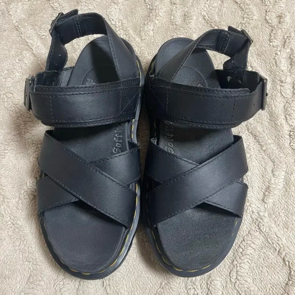Dr. Martens Black Strap Wedges Platform Sandals